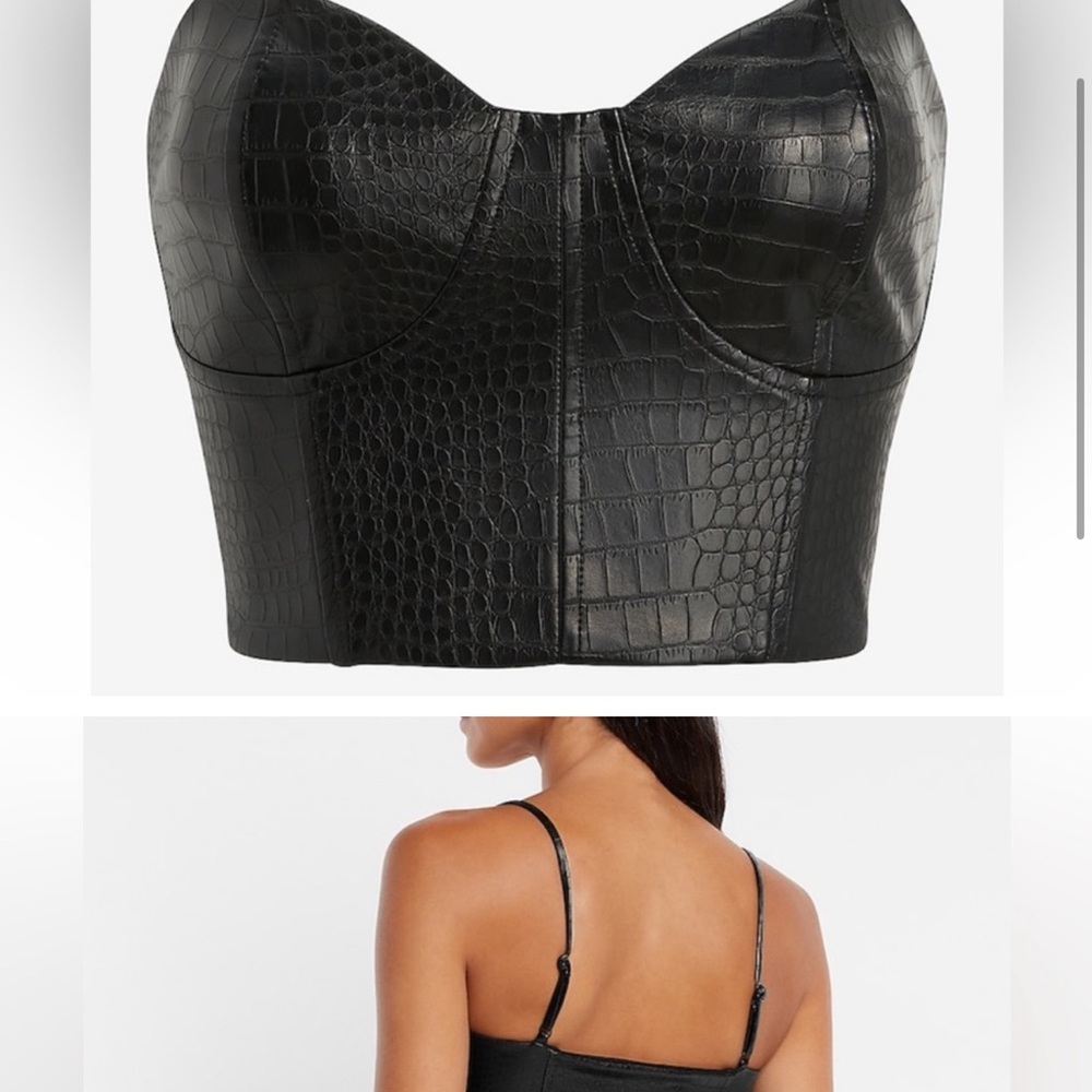 Black faux leather corset top from Express, size M